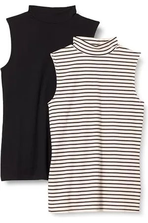 Amazon Damen Ärmelloses Rippstrick-Top mit Stehkragen und schmaler Passform, 2er-Pack, , M