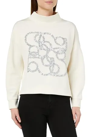QS by s.Oliver Damen Sweatshirt mit Pailletten-Artwork White, 38