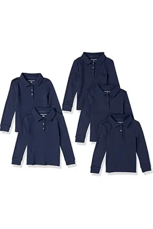 Amazon Mädchen Langärmelige Interlock-Poloshirts, 5er-Pack, , 6-7 Jahre