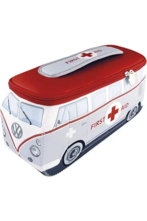 Brisa VW Collection - Volkswagen Neopren Universal-Schmink-Kosmetik-Kultur-Reise-Apotheke-Tasche-Beutel im T1 Bulli Bus Design ( /Grau/Groß)