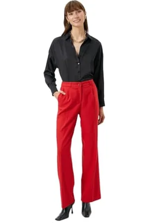 Koton Women Medium Rise Pocket Detail Buttoned Wide Leg Trousers