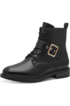 Marco Tozzi Damen Stiefeletten zum Schnüren mit Lederanteil Elegant, Schwarz (Black/Gold), 37 EU