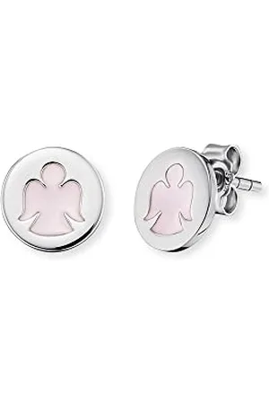 HERZENGEL Runde Mädchen Kinder Ohrstecker Ohrringe aus Sterling Silber mit Engel Symbol aus Emaille - Steckverschluss - nickelfrei