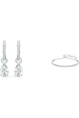 Swarovski Attract Drop-Ohrhänger, Tropfenschliff, , Rhodiniert & Subtle Trilogy Armband, Weiss, Rhodiniert