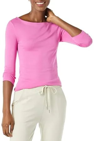 Amazon Damen T-Shirt mit Bateau-Ausschnitt und 3/4-Ärmeln in schmaler Passform, , XXL