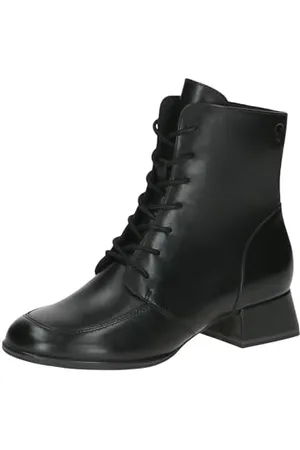 Caprice Damen Stiefeletten zum Schnüren aus Leder Kleiner Absatz, Schwarz , 38.5 EU