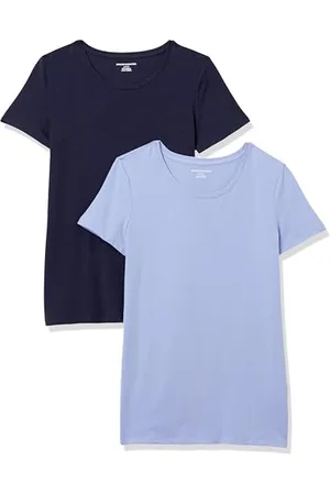 Amazon Damen Kurzärmeliges T-Shirt mit Rundhalsausschnitt, Klassischer Schnitt, 2er-Pack, , XS