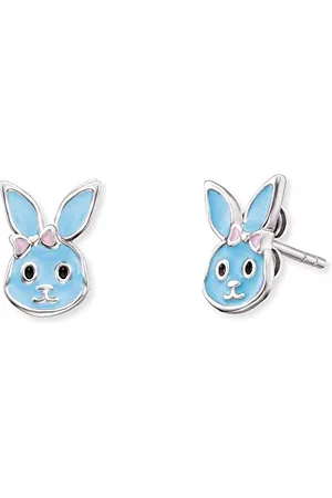 HERZENGEL Mädchen Kinder Ohrstecker Ohrringe aus Sterling Silber mit hellblauem Hase aus Emaille - Steckverschluss - nickelfrei