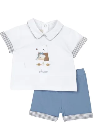 chicco Babyset met Stijlvol T-shirt en Shorts, met Knopen op de Achterkant, met Moderne en Trendy Grafische Prints, van Katoen, Machinewasbaar, 0-24 Maanden, Entworfen in Italien