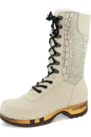 Woody Damen Rosanna Fell Clog Stiefel, Creme-Cocco Silver, 41 EU