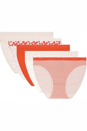 Dim Slip Les Pockets Baumwolle Stretch Baumwolle Damen x5, Rot/Rosa/Weiß, S