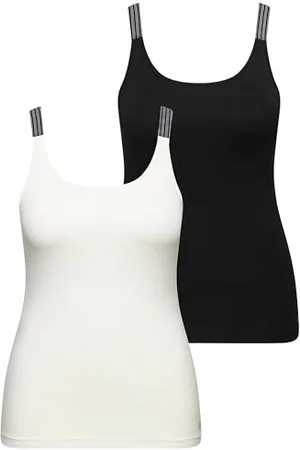 Ulla Popken Damen große Größen Übergrößen Plus Size Tops, 2er-Pack, gestreifte Träger, Rundhals, ärmellos