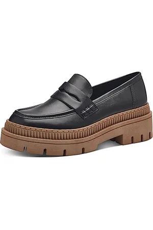 Marco Tozzi Damen Loafer mit Plateau aus Kunstleder Klassisch, Schwarz (Black/Nature), 40