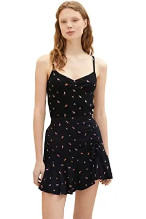 TOM TAILOR Damen 1036615 Top mit Raffung & Rippstruktur, 31950-Small Black Flower Print, M