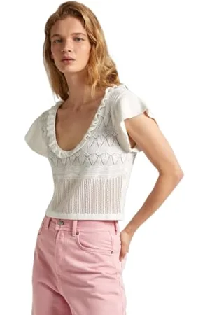 Pepe Jeans Damen Goldie Top Strickwaren, Weiß (Mousse White), M
