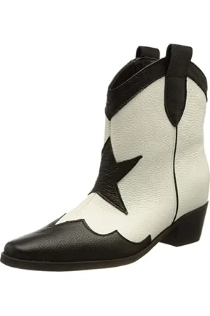 L37 Handmade Shoes Damen Stiefel I Cowboystiefel I Wildleder I Lederfutter I Handgefertigte Schuhe I Sky Full of Stars I Western Boot, Schwarz/Weiß, 35 EU