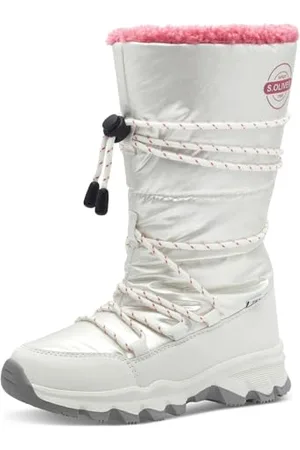 QS by s.Oliver Mädchen Winterstiefel ohne Absatz Gefüttert Wasserabweisend, Beige , 34 EU