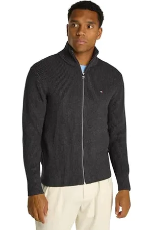 Tommy Hilfiger Rib Cotton Zip Through Strickpullover mit Reißverschluss Herren, , S