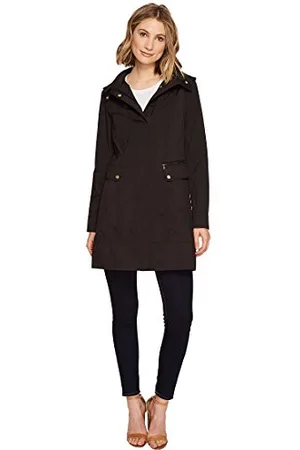 Cole Haan Damen Packable Hooded Rain Jacket with Bow (Standard and Plus Size) Jacke, , X-Small