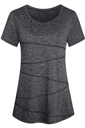 Sykooria Damen Sport Fitness T-Shirt Kurzarm Rundhals Laufshirt Trainingsshirt Leicht Atmungsaktiv Shortsleeve Gym Fitness Yoga Top, Grau S