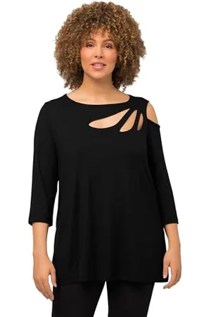Ulla Popken Damen, Cut-Outs, A-Linie, U-Boot-Ausschnitt, 3/4-Arm T-Shirts, , 46-48