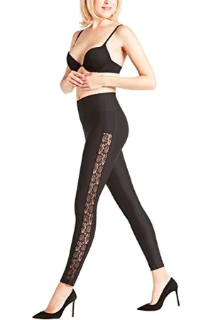 Falke Leggings Lace Damen schwarz Damenleggings blickdicht mit Muster eng dick und undurchsichtig mit Streifen aus Spitze zum Rock oder Kleid 1 Stück