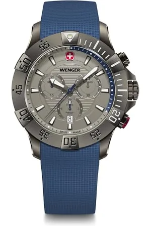 Wenger Herren Armbanduhr Seaforce Chronograph Ø 43 mm, Swiss Made, Analog Quarz, Wasserdicht bis 200 m, Silikon-Armband, Schwarz/Blau, 01.0643.126