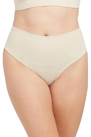 Spanx Damen Cotton Comfort Thong, Damen Unterwäsche Thongs , Heather Oatmeal, L