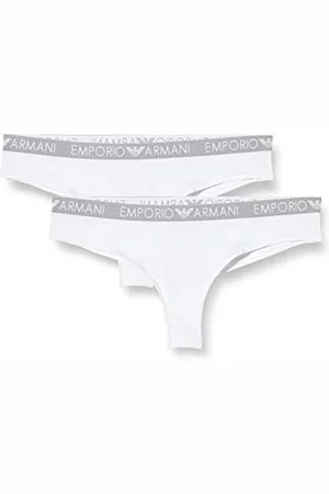 Emporio Armani Emporio Armani Damen Bi-Pack Brazilian Brief Iconic Cotton Unterwäsche, Weiß, XS