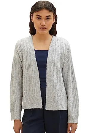 TOM TAILOR Damen 1038144 Basic Cardigan Strickjacke, 32253-basic Light Grey, L