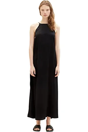 TOM TAILOR Damen 1036609 Maxi Satin Kleid, 14482-Deep Black, XL
