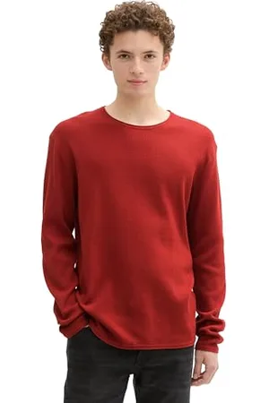 TOM TAILOR Herren 1042517 Basic Pullover mit Rundhalsausschnitt & Struktur, 14302-Velvet Red, Small