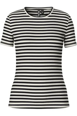 Pieces® Damen Pcruka Ss Top Noos Bc, Cloud Dancer/Stripes:blackM