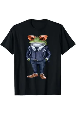 Click For Cool Animal In Suit Designs Unisex Erwachsene & Kinder Frosch-T-Shirt S Klassisch V-Ausschnitt Frosch im Anzug Cartoon-Muster