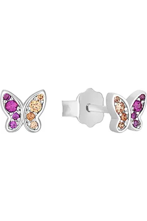 QS by s.Oliver Ohrstecker 925 Sterling Silber Mädchen Kinder Ohrschmuck, mit Zirkonia synth, 0,5 cm, Multicolor, Schmetterling, Kommt in Schmuck Geschenk Box, 2031532