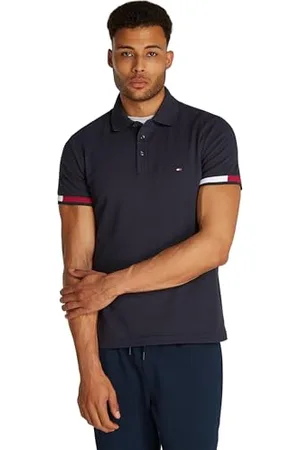 Tommy Hilfiger Herren Poloshirt Kurzarm Flag Cuff Slim Fit, Blau (Desert Sky), XXL