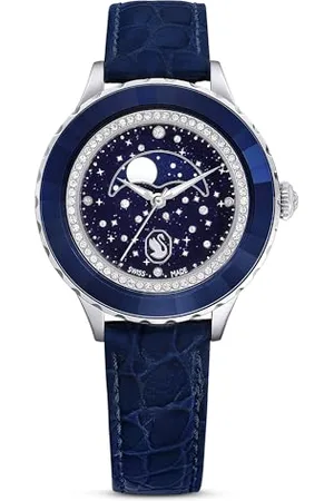 Swarovski Octea Nova Uhr, Damenuhr mit Roségoldfarbenem Gehäuse, Taupefarbenem Zifferblatt, Kristallen und Taupefarbenem Lederarmband