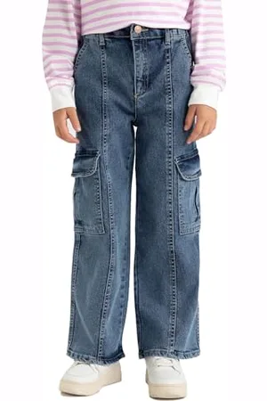 DeFacto Mädchen Jeans für Teenager - Trendige Mädchen Jeanshosen Cargohosen Wideleg Cargo