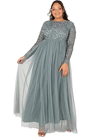 Maya Deluxe Damen Embellished Long Sleeve Maxi Formal Dress, , 48