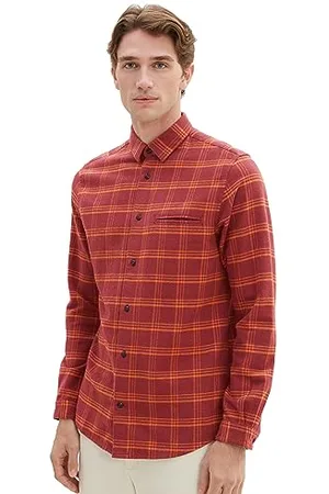 TOM TAILOR Herren 1037447 Regular Fit Karo-Hemd aus Baumwolle, 32309-red orange Check, S