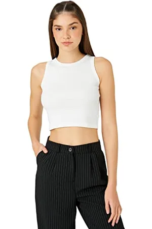 Koton Women Crop Tanktop Crew Neck Ribbed Sleeveless