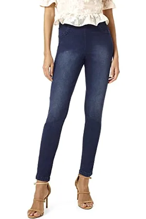 HUE Damen Reversible Denim High Rise Leggings Strumpfwaren, Deep Blue Wash/Black, M