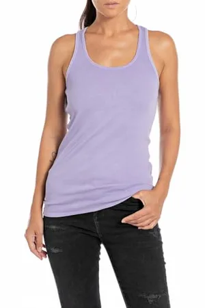Replay Damen Tank Top Rundhals-Ausschnitt, (Violett), XS