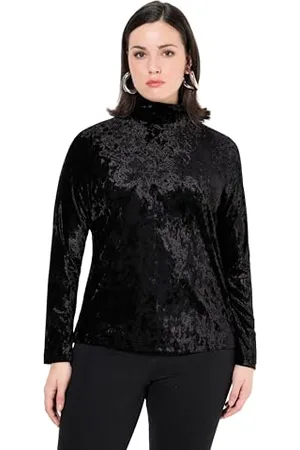 Ulla Popken Damen Samtshirt, Stehkragen, Slim, Langarm Bluse, , 54-56 EU