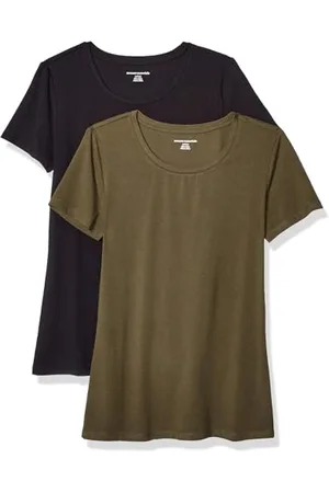 Amazon Damen Kurzärmeliges T-Shirt mit Rundhalsausschnitt, Klassischer Schnitt, 2er-Pack, , M