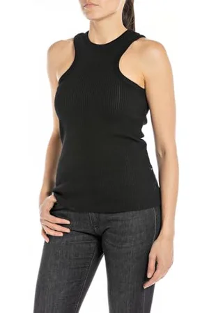 Replay Damen Tank Top Höher geschnitten, (Schwarz), XL