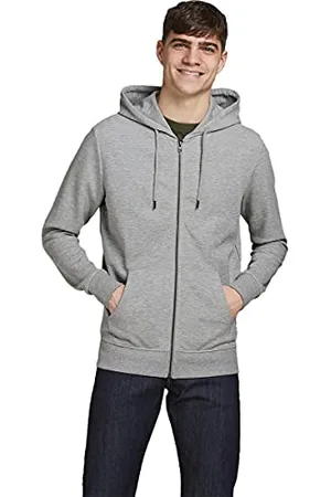 JACK & JONES Herren Basic Reißverschluss Baumwoll Hoodie - Light Grau - L