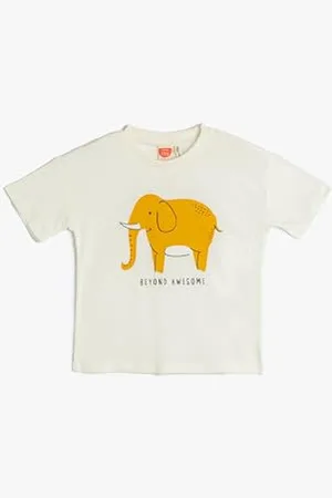 Koton Babyboy T-Shirt Short Sleeve Crew Neck Elephant Printed Cotton