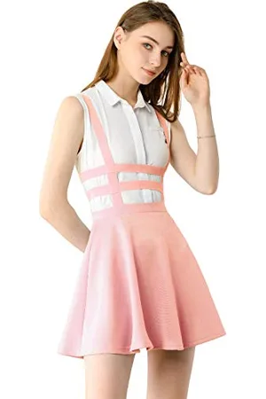Allegra K Mini-Damenrock mit Trägern, plissiert, A-Linie, elastische Taille Gr. 36