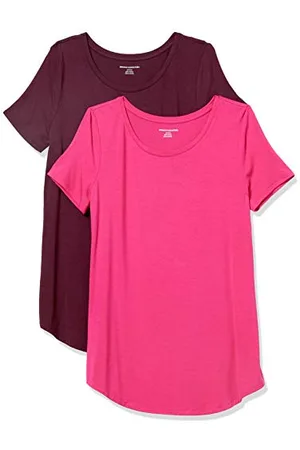 Amazon Damen Tunika mit U-Ausschnitt und Kurzen Ärmeln, 2er-Pack, , XL